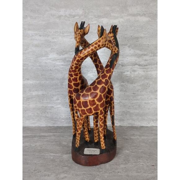 Unbranded Other - Hand Carved One Piece Wood Carving Three Giraffes, Made In Kenya